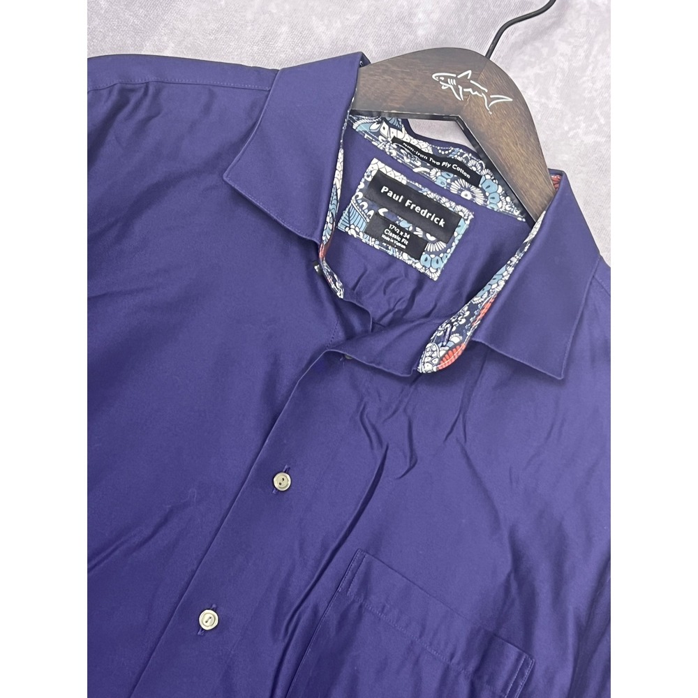 Paul Fredrick Dress Shirt Mens 17.5 x 34 Purple Excellent Non-Iron Classic Fit